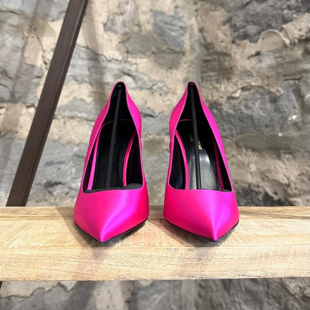 Saint Laurent Hot Pink Satin Marylin 110 Pumps - Picture 3 of 11